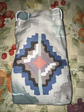 Geometric Pattern Canvas Sunglasses Case in Blue and Gray